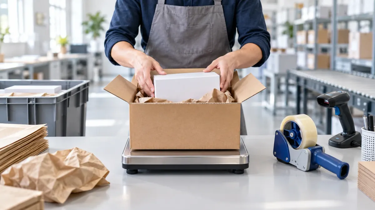Conceptual single-order packing and weighing workstation