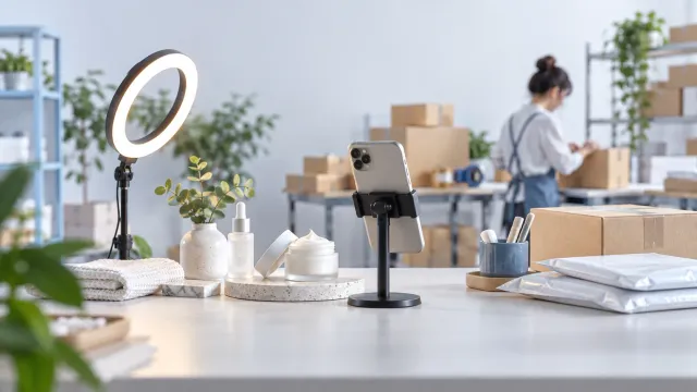 Conceptual livestream product display connected to order packing