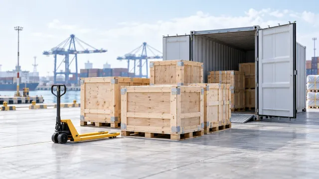 Conceptual re-export cargo staging and outbound container loading