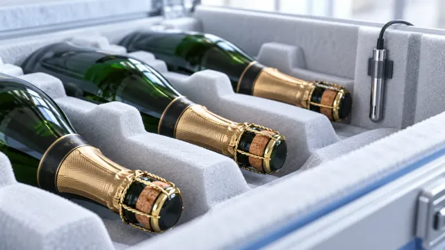 Conceptual protective champagne packaging and temperature monitoring