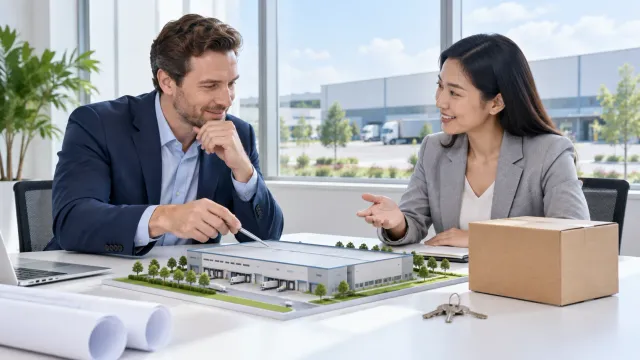 Conceptual warehouse-leasing consultation for an overseas brand