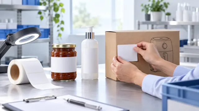 Conceptual label checks for food, cosmetics and appliance packaging