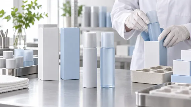 Illustration of makeup setting-spray kitting and packaging checks