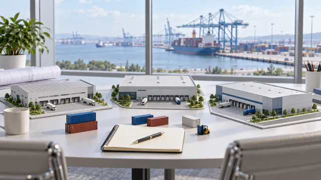 Illustration of port warehouse location and lease-option comparison