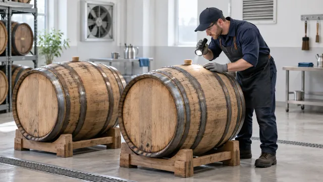 Illustration of oak-barrel hoop and seal inspection