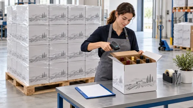 Illustration of staged wine dispatch from bonded inventory