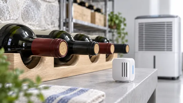 Illustration of wine cork seals and warehouse humidity monitoring